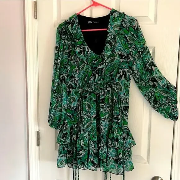 ZARA RUFFLED PRINT DRESS MULTICOLORED - Picture 5 of 5